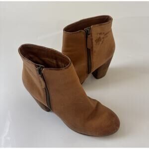 Nordstrom BP Trolley Ankle Boots Tan Leather Booties Side Zip High Heel US 8M